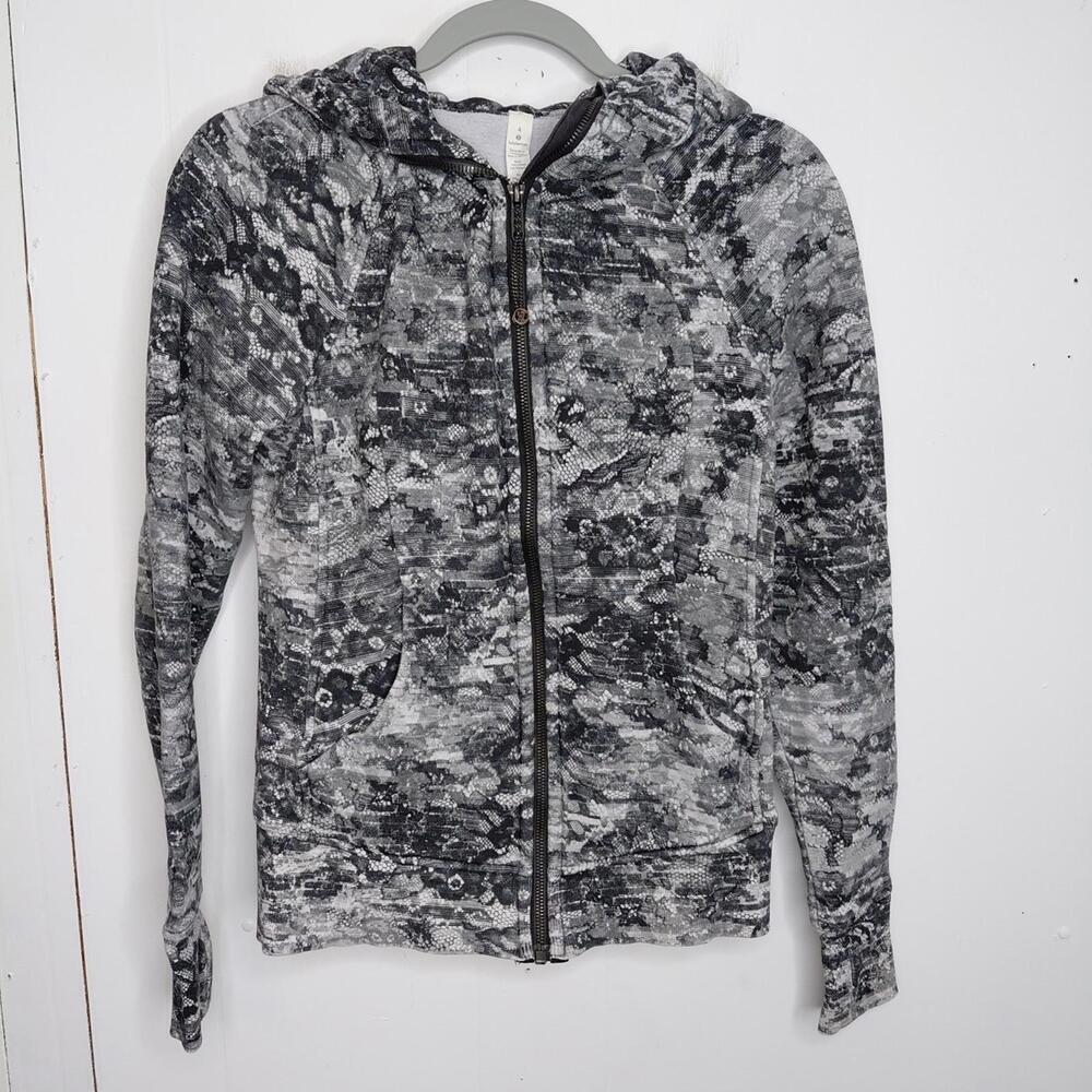 Lululemon Sweater Women 4 Scuba Hoodie Light Cotton Fleece Masked Lace Starlight